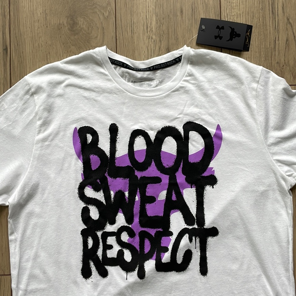 NWT Under Armour Project Rock Blood Sweat Respect Brahma Bull White T-Shirt
